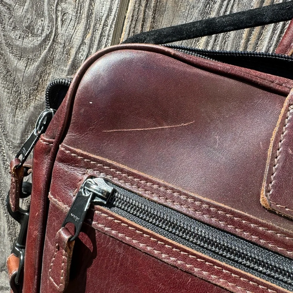 Mulholland Brown Leather Laptop Bag Briefcase Monogrammed for Winery Silver Oak